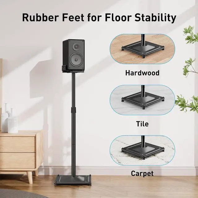 Alt view image 5 of 7 - FOR-Universal Speaker Stands for Surround Sound -Height Adjustable Extend 33.3to 45.1, Floor Speaker Stand for Satellite & Studio & Bookshelf Speakers up to 11LBS,1 Pair Black, PSSS2