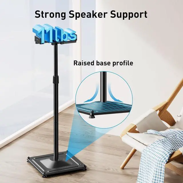 Alt view image 4 of 7 - FOR-Universal Speaker Stands for Surround Sound -Height Adjustable Extend 33.3to 45.1, Floor Speaker Stand for Satellite & Studio & Bookshelf Speakers up to 11LBS,1 Pair Black, PSSS2