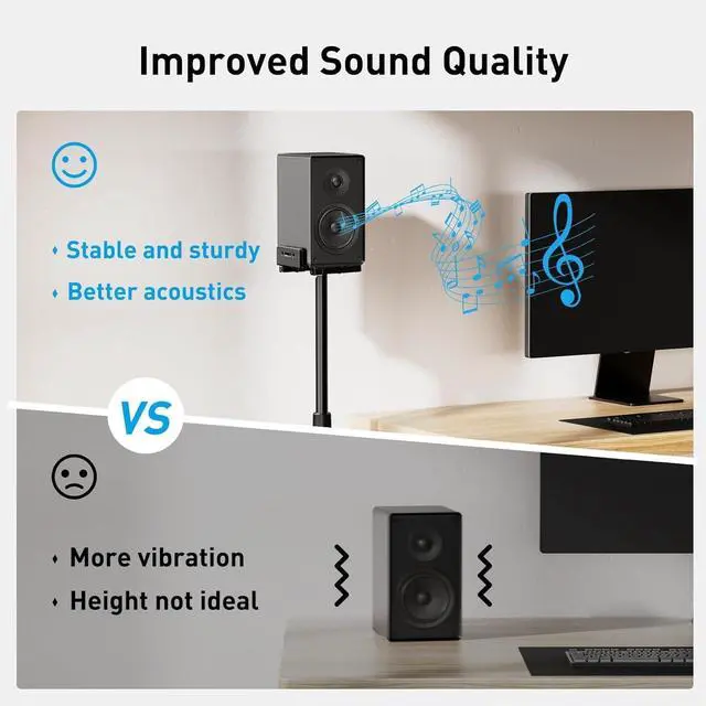 Alt view image 7 of 7 - FOR-Universal Speaker Stands for Surround Sound -Height Adjustable Extend 33.3to 45.1, Floor Speaker Stand for Satellite & Studio & Bookshelf Speakers up to 11LBS,1 Pair Black, PSSS2