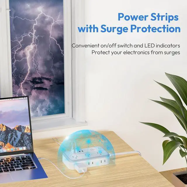 Alt view image 3 of 7 - Extension Cord 15 ft, Surge Protector Power Strip with 6 Outlets 4 USB Charger(2 USB C Port), Flat Plug Outlet Extender Long Cord, Protection for Indoor, Home, Office Supplies, Dorm Room Essentials