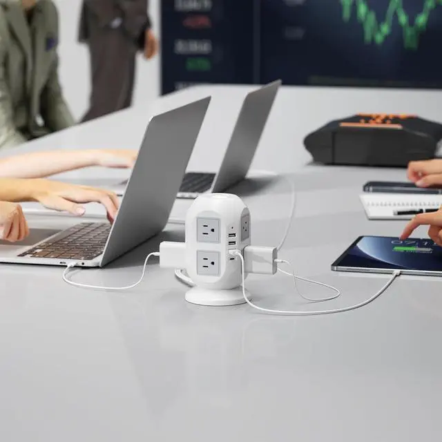 Alt view image 7 of 7 - Tower Surge Protector Power Strip 10 ft, Long Flat Extension Cord with Multiple Outlets, 8 AC Outlets with 4 USB Ports (1 USB C), Charging Station with Surge Protection, for Home Office Dorm