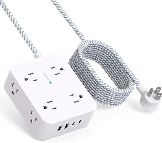 Main image of 10 Ft Surge Protector Power Strip, Extension Cord with 8 AC Outlets 4 USB (2 USB C) Ports, Flat Plug, Wall Mount Desk USB Charging Station for Home