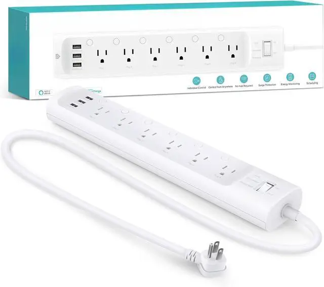 Main image of FOR-Plug Power Strip HS300, Surge Protector with 6 Individually Controlled Smart Outlets and 3 USB Ports, Works with Alexa & Google Home, No Hub Required , White