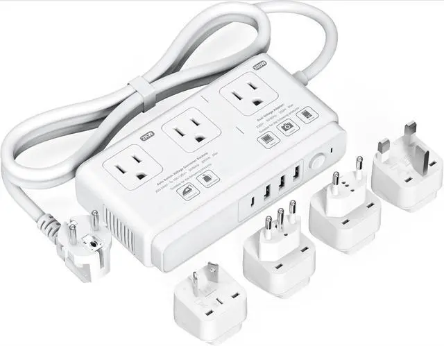 Main image of 220V to 110V Voltage Converter, Universal Travel Adapter with 4 USB Charger (1 USB C), 3 AC Sockets and EU/UK/AU/IT Plug Power Adaptor, Step Down Transformer Outlet Converters for International