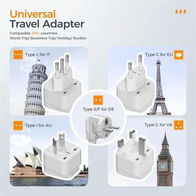 Alt view image 4 of 7 - 220V to 110V Voltage Converter, Universal Travel Adapter with 4 USB Charger (1 USB C), 3 AC Sockets and EU/UK/AU/IT Plug Power Adaptor, Step Down Transformer Outlet Converters for International