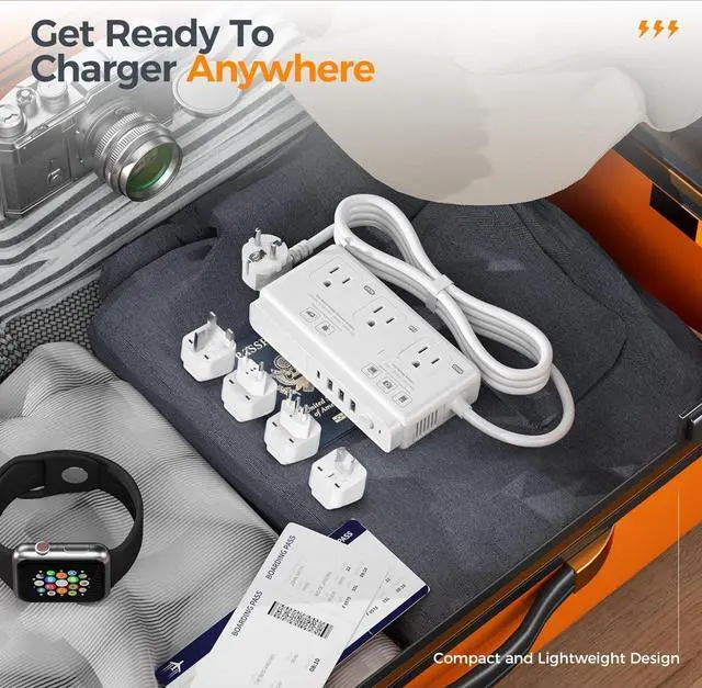 Alt view image 6 of 7 - 220V to 110V Voltage Converter, Universal Travel Adapter with 4 USB Charger (1 USB C), 3 AC Sockets and EU/UK/AU/IT Plug Power Adaptor, Step Down Transformer Outlet Converters for International