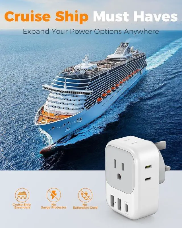 Alt view image 7 of 7 - FOR-US to UK Plug Adapter 3 Pack, Type G Adapter for Travel with 4 Outlets 3 USB Charger(1 USB C), Ireland Power Adaptor for USA to England London Scotland Dubai Singapore Hong Kong Qatar