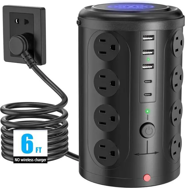 Main image of Tower Power Strip Surge Protector with 16 Outlets and 5 USB Ports (2 USB-C), 6FT Extension Cord with Multiple Outlets,Heavy Duty Charging Station,Home Office Dorm Room Essentials. No Wireless Charging