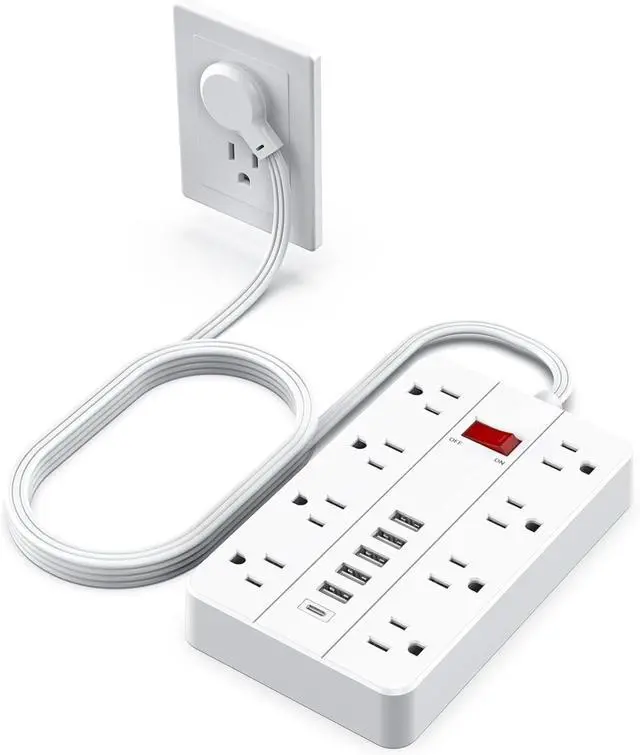 Main image of Power Strip with USB,Surge Protector Flat Plug with 8 Widely Spaced Outlets and 6 USB Ports(1 USB C), 5ft Extension Cord Wall Mountable Phone Tablet Laptop Computer Multiple Devices