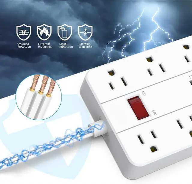 Alt view image 4 of 7 - Power Strip with USB,Surge Protector Flat Plug with 8 Widely Spaced Outlets and 6 USB Ports(1 USB C), 5ft Extension Cord Wall Mountable Phone Tablet Laptop Computer Multiple Devices