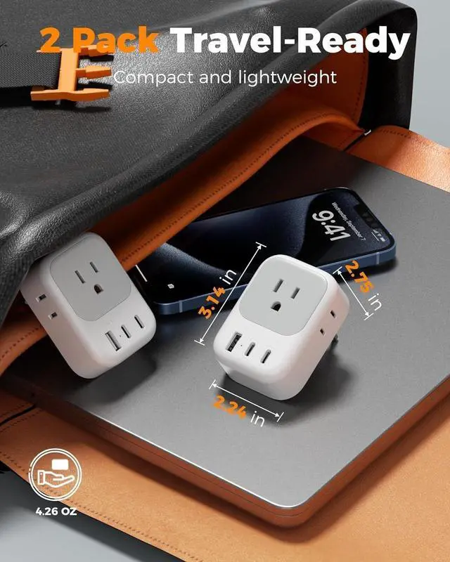 Alt view image 6 of 7 - FOR2 Pack European Travel Plug Adapter (No Voltage Conversion), US to Europe Plug Adapter with 4 Electrical Outlets 3 USB Ports (2 USB C), Type C Power Adaptor for EU Italy Iceland Spain