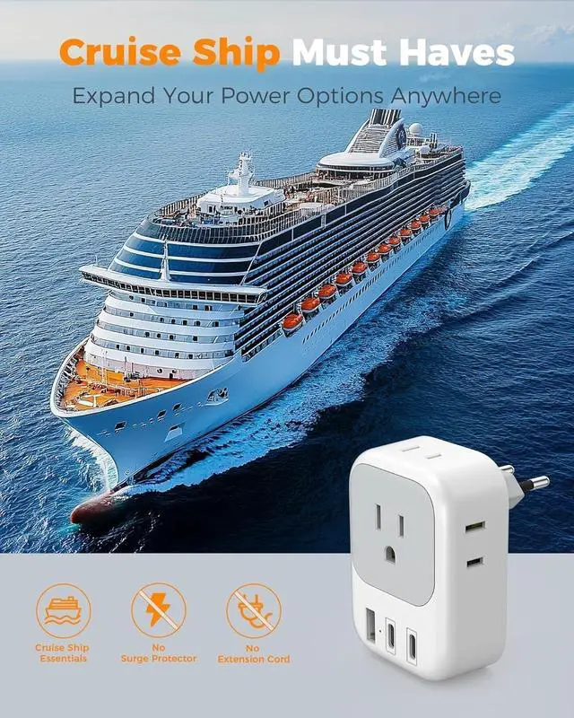 Alt view image 7 of 7 - FOR2 Pack European Travel Plug Adapter (No Voltage Conversion), US to Europe Plug Adapter with 4 Electrical Outlets 3 USB Ports (2 USB C), Type C Power Adaptor for EU Italy Iceland Spain
