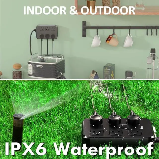 Alt view image 5 of 6 - IPX6 Outdoor Power Strip Weatherproof, Waterproof Surge Protector with 6 Wide Outlet with 3 USB Ports, 6FT Long Extension Cord, Wall Mountable for Outside Decorations and More UL Listed(Black)
