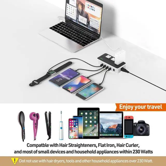 Alt view image 6 of 7 - for230-Watt Step Down 220V to 110V Voltage Converter & International Travel Adapter/Power Converter with USB-C Port 18W - [Use for USA Appliance Overseas in Europe, AU, UK, Ireland, etc.]