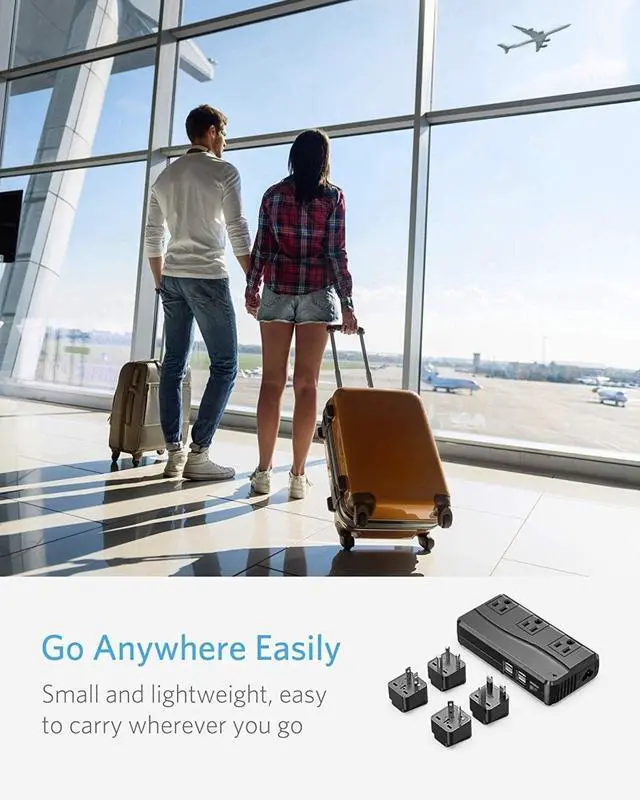 Alt view image 7 of 7 - Universal Travel Adapter 100-220V to 110V Voltage Converter 250W with 6A 4-Port USB Charging 3 AC Sockets and EU/UK/AU/US/India Worldwide Plug Adapter (Black)