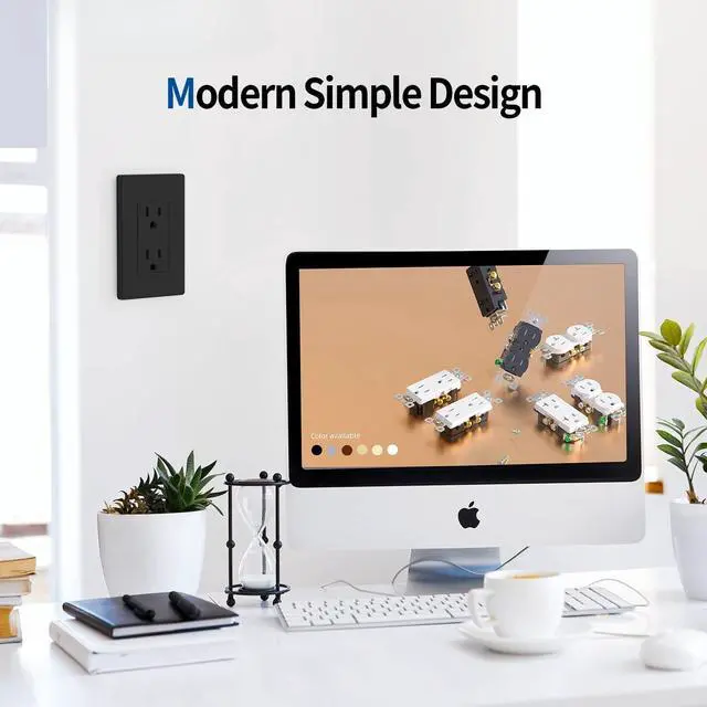 Alt view image 7 of 7 - Matte Black Standard Decorator Electrical Wall Receptacle Outlet, 15A 125V, 2 Pole 3 Wire, Non- Tamper Resistant, NEMA 5-15R, Self-Grounding, Wall Plate Included, UL Listed, 10 Pack
