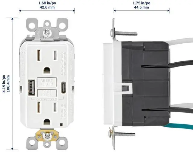Alt view image 2 of 7 - GUAC1-W 15A SmartlockPro Self-Test GFCI Combination with Type A & Type-C USB in-Wall, USB Charger for Smartphones and Tablets