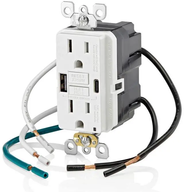 Alt view image 4 of 7 - GUAC1-W 15A SmartlockPro Self-Test GFCI Combination with Type A & Type-C USB in-Wall, USB Charger for Smartphones and Tablets