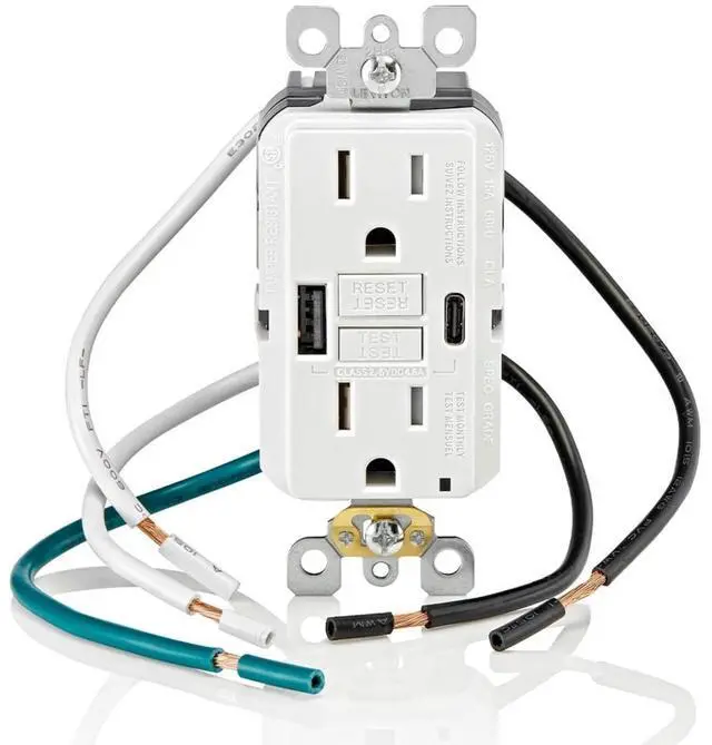 Alt view image 6 of 7 - GUAC1-W 15A SmartlockPro Self-Test GFCI Combination with Type A & Type-C USB in-Wall, USB Charger for Smartphones and Tablets