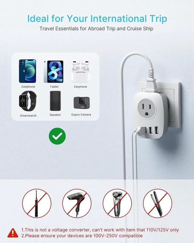 Alt view image 5 of 6 - 2 Pack Type E/F Plug Adapter, Schuko Germany France Adapter Plug,South Korea Outlet Adapter with 1 USB C,3 USB Ports and 2 Outlets, US to EU Spain Iceland Greece Paris German French Korea