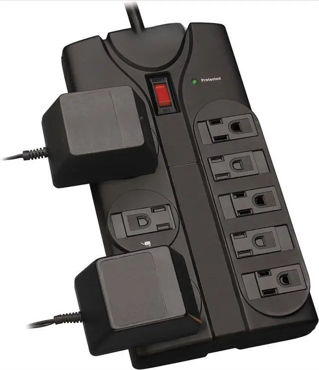 Alt view image 2 of 7 - TLP808B 8 Outlet Surge Protector Power Strip, 8ft Cord Right Angle Plug, Black, Lifetime Insurance