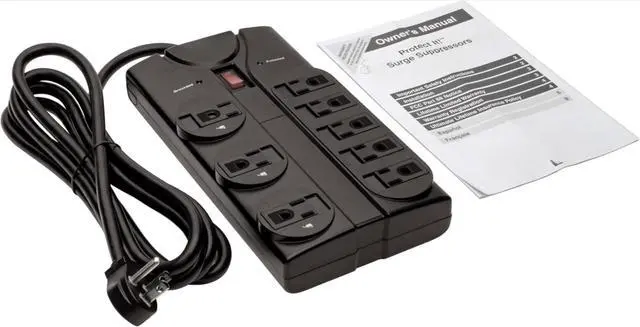 Alt view image 7 of 7 - TLP808B 8 Outlet Surge Protector Power Strip, 8ft Cord Right Angle Plug, Black, Lifetime Insurance