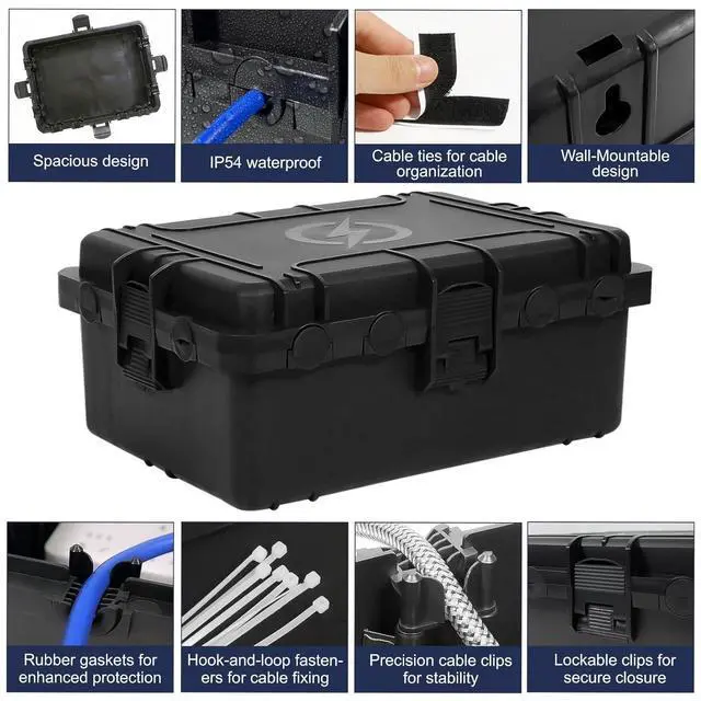Alt view image 7 of 7 - Large Outdoor Electrical Box Waterproof, IP54 Extension Cord Cover Weatherproof Outdoor Outlet Covers, Protect Power Strip, Timer Outlet, Plug, Socket, Holiday Light, Black (12 x 9X 5 inch)