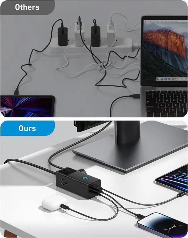 Alt view image 7 of 7 - FOR-Power Strip Surge Protector 1200J - PD40W USB C Charger Extension Cord with 3 AC Outlets & 3 USB Port Fast Charging Charging Station for Office Dorm Room Home