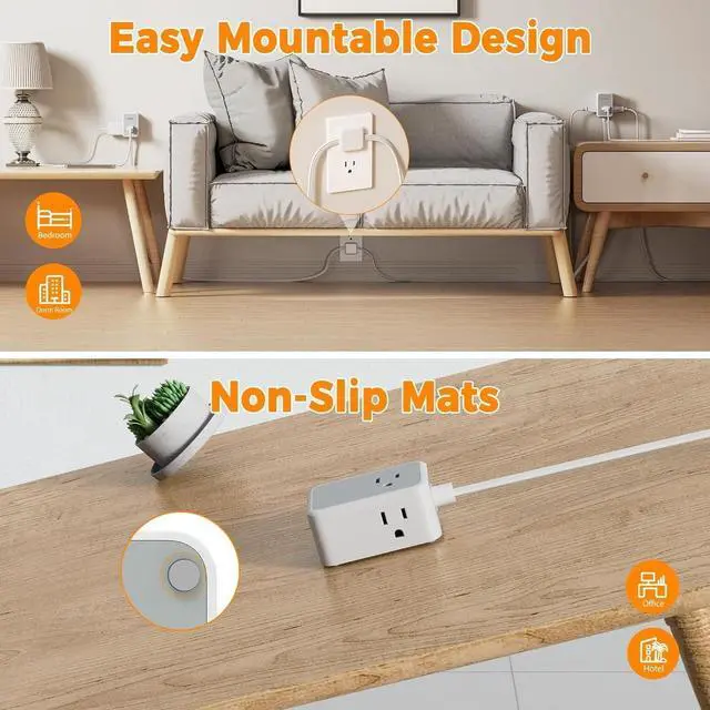 Alt view image 6 of 6 - Twin Extension Cord 12 FT, Double Ended Flat Plug Surge Protector Power Strip, 3 Non Blocking Outlets 6 Feet Power Splitter Each Side, Dual Split Outlet Extension for Home Office Dorm Room