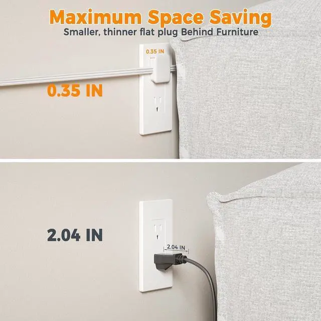 Alt view image 5 of 6 - Twin Extension Cord 12 FT, Double Ended Flat Plug Surge Protector Power Strip, 3 Non Blocking Outlets 6 Feet Power Splitter Each Side, Dual Split Outlet Extension for Home Office Dorm Room