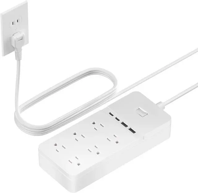 Main image of 2 Prong Power Strip with 10ft Extension Cord, 2100J Surge Protector 1875W with 6 Outlets 4 USB Ports (2 USB C), 3 Prong Outlet Adapter, Wall Mount for Non-Grounded Plug, Ideal for Old House