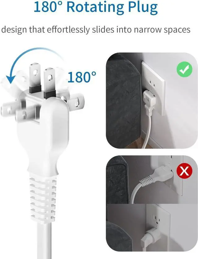 Alt view image 2 of 7 - 2 Prong Power Strip with 10ft Extension Cord, 2100J Surge Protector 1875W with 6 Outlets 4 USB Ports (2 USB C), 3 Prong Outlet Adapter, Wall Mount for Non-Grounded Plug, Ideal for Old House