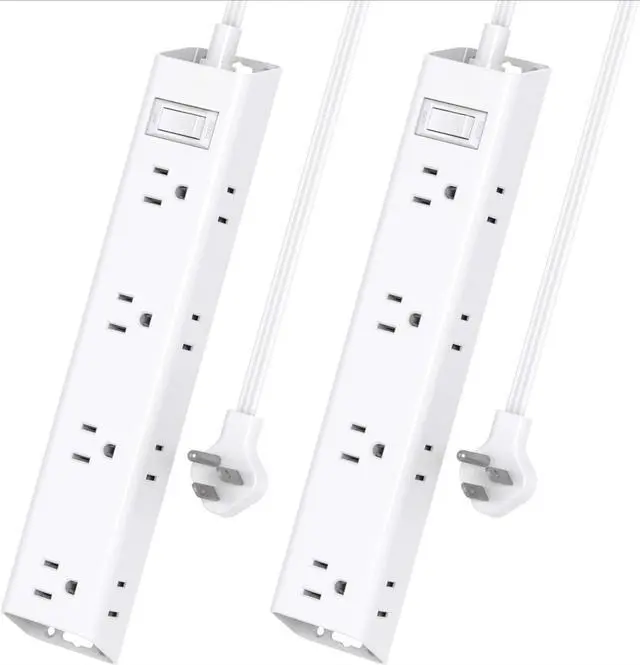 Main image of 2 Pack Surge Protector Power Strip - Flat Plug Extension Cord, 12 Outlet Extender 3 Sides with Overload Protection, 5ft, 1050J, Wall Mount Multi Plug Adapter for Home Office College Dorm Essentials