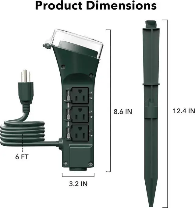 Alt view image 2 of 7 - FOR Outdoor Power Stake Timer, 100FT Wireless Remote Control, Dusk to Dawn Sensor for Outdoor Lights, 6 Grounded Outlets, 6ft Extension Cord, 1875W/15A,Christmas Decorations, ETL Listed