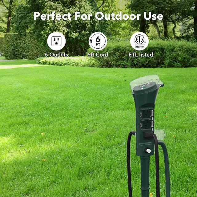 Alt view image 3 of 7 - FOR Outdoor Power Stake Timer, 100FT Wireless Remote Control, Dusk to Dawn Sensor for Outdoor Lights, 6 Grounded Outlets, 6ft Extension Cord, 1875W/15A,Christmas Decorations, ETL Listed