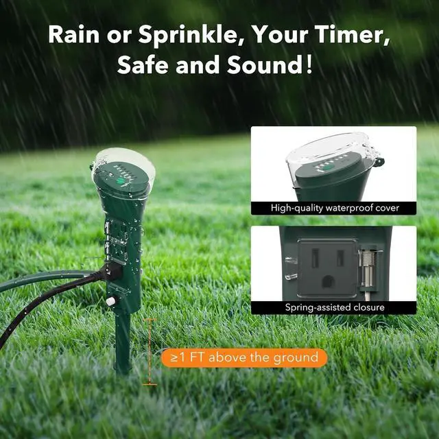 Alt view image 6 of 7 - FOR Outdoor Power Stake Timer, 100FT Wireless Remote Control, Dusk to Dawn Sensor for Outdoor Lights, 6 Grounded Outlets, 6ft Extension Cord, 1875W/15A,Christmas Decorations, ETL Listed