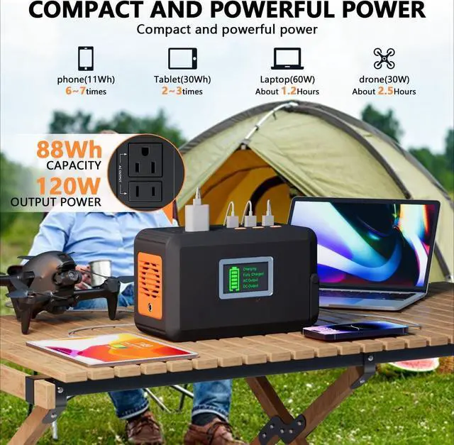Alt view image 4 of 7 - Portable Power Station, 88Wh Solar Generator, Lithium Battery Power with 110V AC 150W Peak Socket/DC/USB/LED Light for Outdoor Camping Trip Hunting Emergency