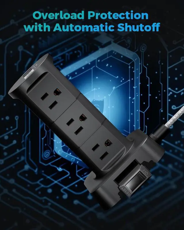Alt view image 4 of 7 - Surge Protector Power Strip Tower, Flat Plug, 6Ft Extension Cord with Multiple Outlets, 12 Outlets 4 USB Ports, Overload Protection for Office Desk Supplies, Dorm Essentials