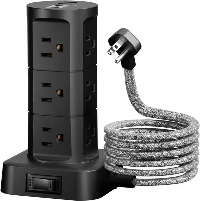 Main image of Surge Protector Power Strip Tower, Flat Plug, 6Ft Extension Cord with Multiple Outlets, 12 Outlets 4 USB Ports, Overload Protection for Office Desk Supplies, Dorm Essentials