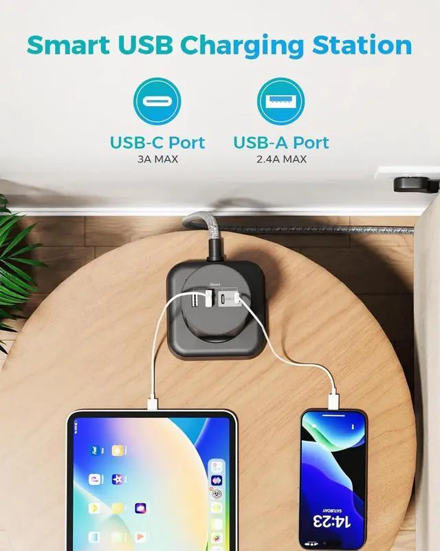 Alt view image 5 of 7 - Surge Protector Power Strip Tower, Flat Plug, 6Ft Extension Cord with Multiple Outlets, 12 Outlets 4 USB Ports, Overload Protection for Office Desk Supplies, Dorm Essentials