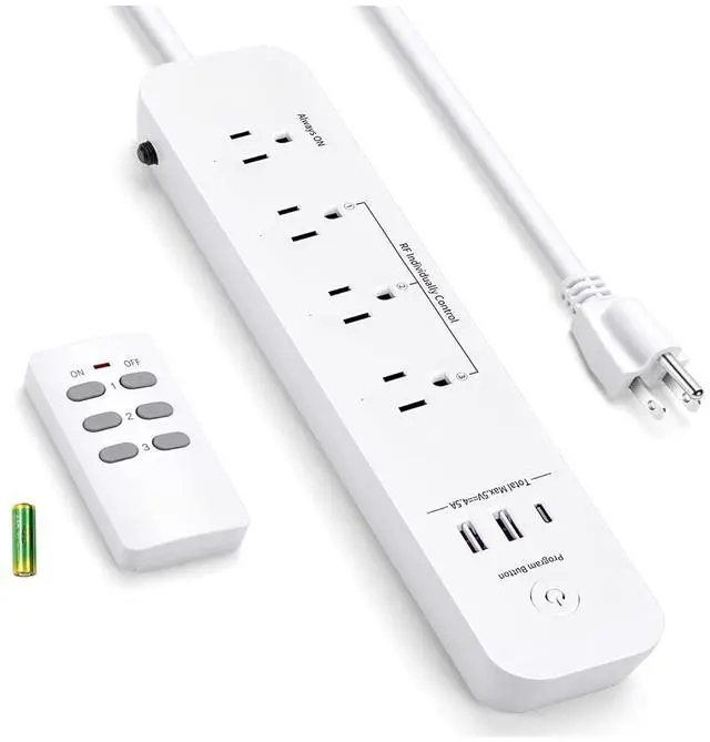 Main image of FOR-Remote Control Power Strip with 3 USB Surge Protector Power Strip with 3 RF Controlled Outlets, 5ft Extension Cord, 15A/1875W Remote Control Outlet for Household and Workstation Appliances