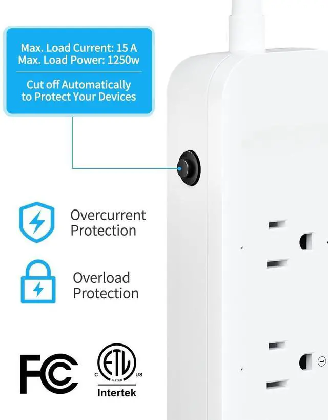 Alt view image 3 of 7 - FOR-Remote Control Power Strip with 3 USB Surge Protector Power Strip with 3 RF Controlled Outlets, 5ft Extension Cord, 15A/1875W Remote Control Outlet for Household and Workstation Appliances