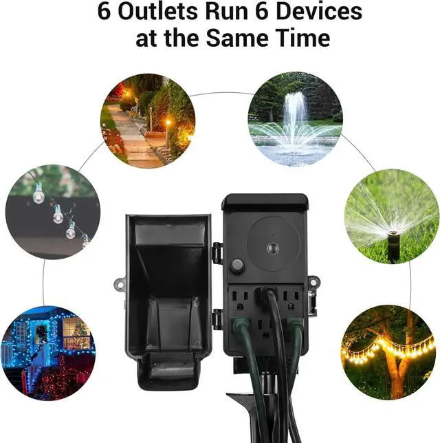 Alt view image 5 of 6 - WiFi Smart Yard Stake Plug with 6 Outlets, Voice Control, Waterproof Power Stake Timer with 6Ft Cord, Alexa&Google Assistant Compatible, 1875W/15A, for Halloween/Christmas Decoration Lights