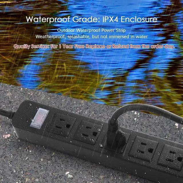 Alt view image 2 of 7 - Outdoor Power Strip Waterproof with 5 Outlets, Garden Weatherproof Surge Protector, Christmas Multiple Outlet Exterior Socket for Lighting Appliances. 6FT Extension Cord Strip with Flat Plug. Black