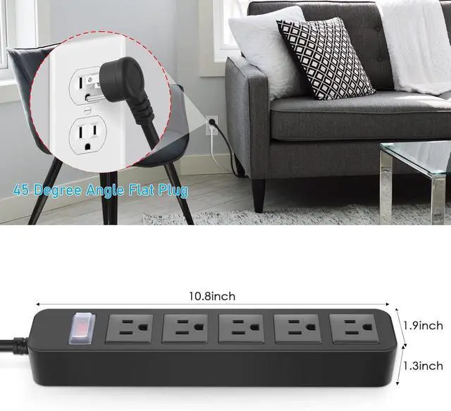 Alt view image 3 of 7 - Outdoor Power Strip Waterproof with 5 Outlets, Garden Weatherproof Surge Protector, Christmas Multiple Outlet Exterior Socket for Lighting Appliances. 6FT Extension Cord Strip with Flat Plug. Black