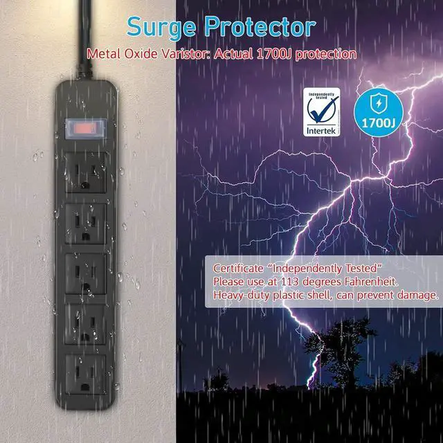 Alt view image 5 of 7 - Outdoor Power Strip Waterproof with 5 Outlets, Garden Weatherproof Surge Protector, Christmas Multiple Outlet Exterior Socket for Lighting Appliances. 6FT Extension Cord Strip with Flat Plug. Black