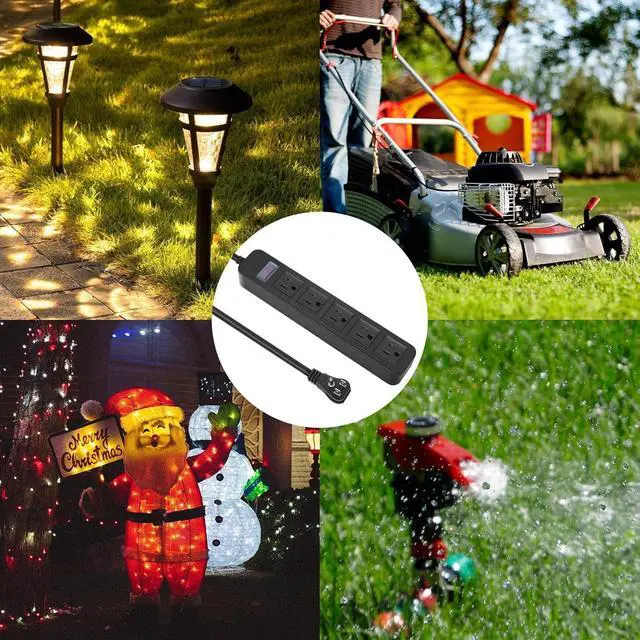 Alt view image 7 of 7 - Outdoor Power Strip Waterproof with 5 Outlets, Garden Weatherproof Surge Protector, Christmas Multiple Outlet Exterior Socket for Lighting Appliances. 6FT Extension Cord Strip with Flat Plug. Black