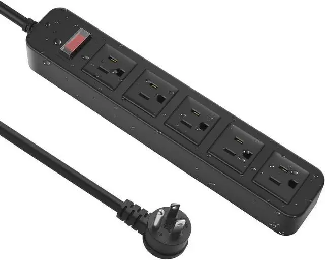 Main image of Outdoor Power Strip Waterproof with 5 Outlets, Garden Weatherproof Surge Protector, Christmas Multiple Outlet Exterior Socket for Lighting Appliances. 6FT Extension Cord Strip with Flat Plug. Black