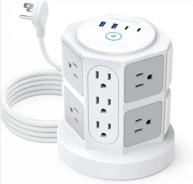 Main image of Tower Surge Protector Power Strip with 14 Widely Spaced Outlets, 4 USB Ports(2 USB C), 2100J Surge Protection, 6 Feet Extension Cord with Multiple Outlets, Office Desk Supplies, Dorm Essentials