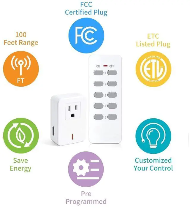 Alt view image 3 of 7 - Remote Control Outlet Wireless Light Switch for Household Appliances, Expandable Remote Light Switch Kit, Up to 100 ft Range, White (5 Outlets + 2 Remotes)